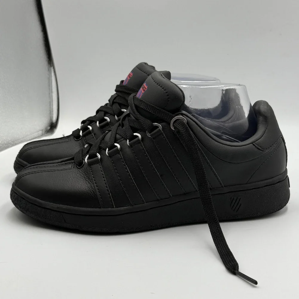K-Swiss Classic VN Sneakers Size 7‎ Black Leather Low Top Retro Streetwear 95826